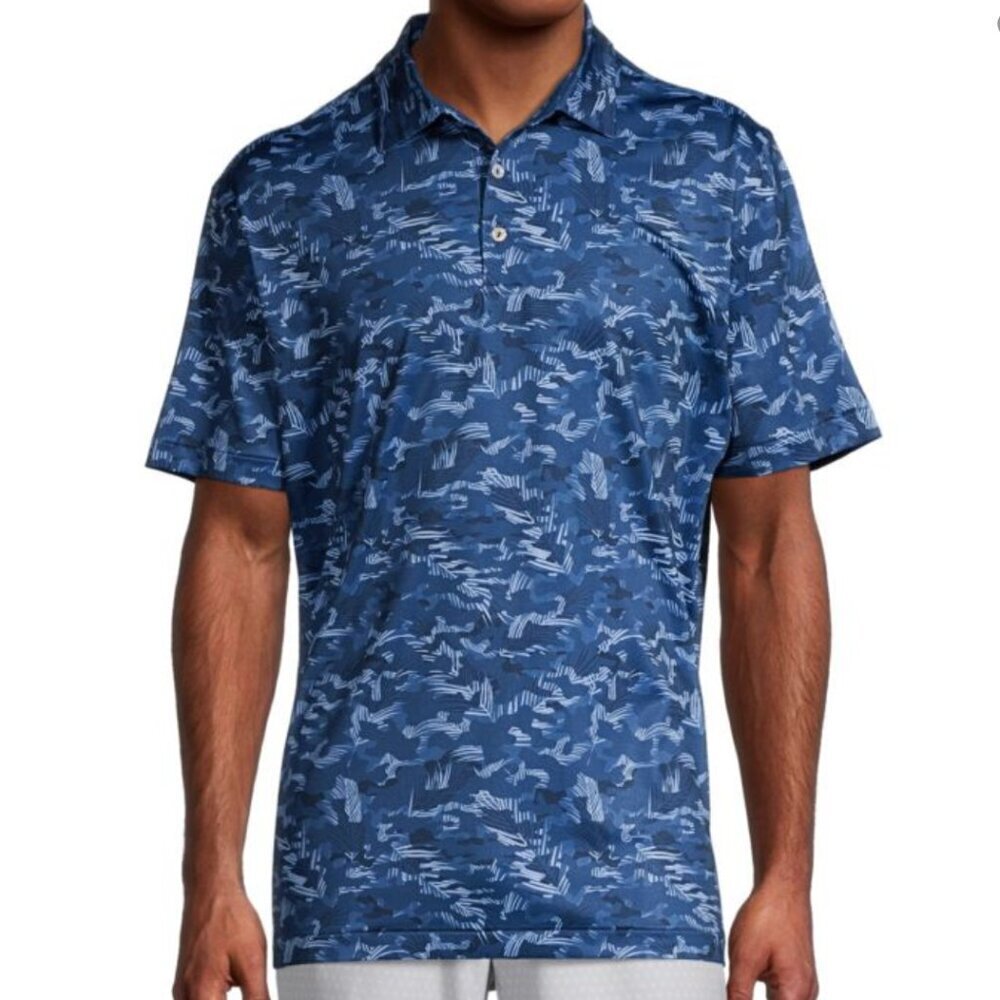 Peter Millar Men's XL Blue Short Sleeve Tidal Performance Jersey Polo Shirt
